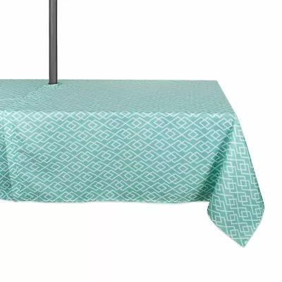 Design Imports Aqua Diamond Outdoor  With Zipper Tablecloth