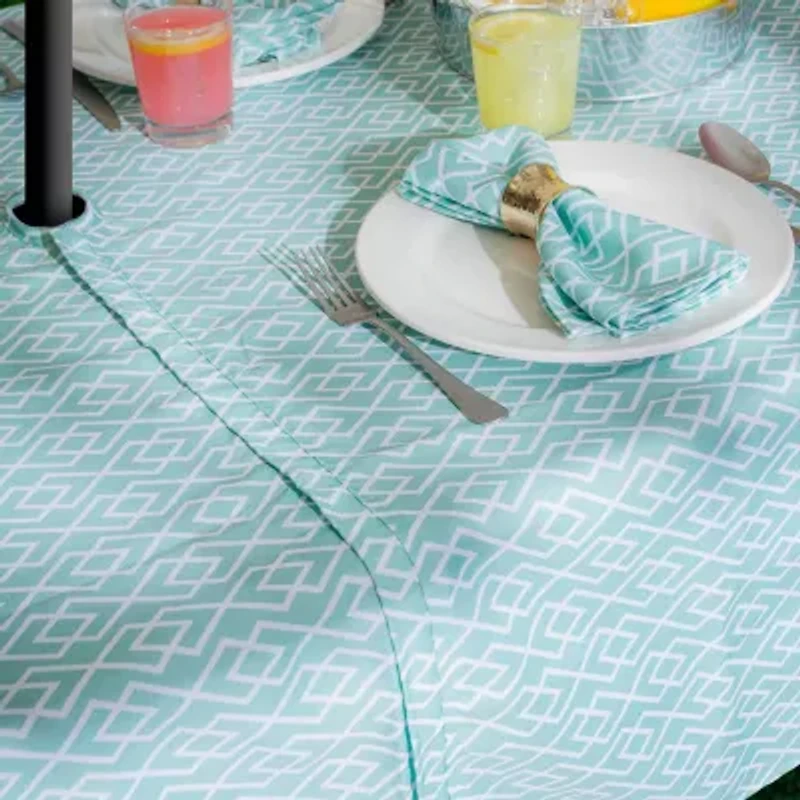 Design Imports Aqua Diamond Outdoor  With Zipper Tablecloth