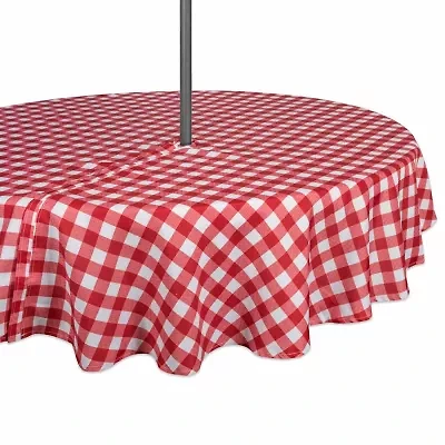 Design Imports Tango Red Check Round Outdoor With Zipper Tablecloths