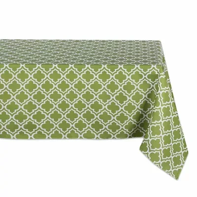 Design Imports Green Lattice Outdoor Tablecloth