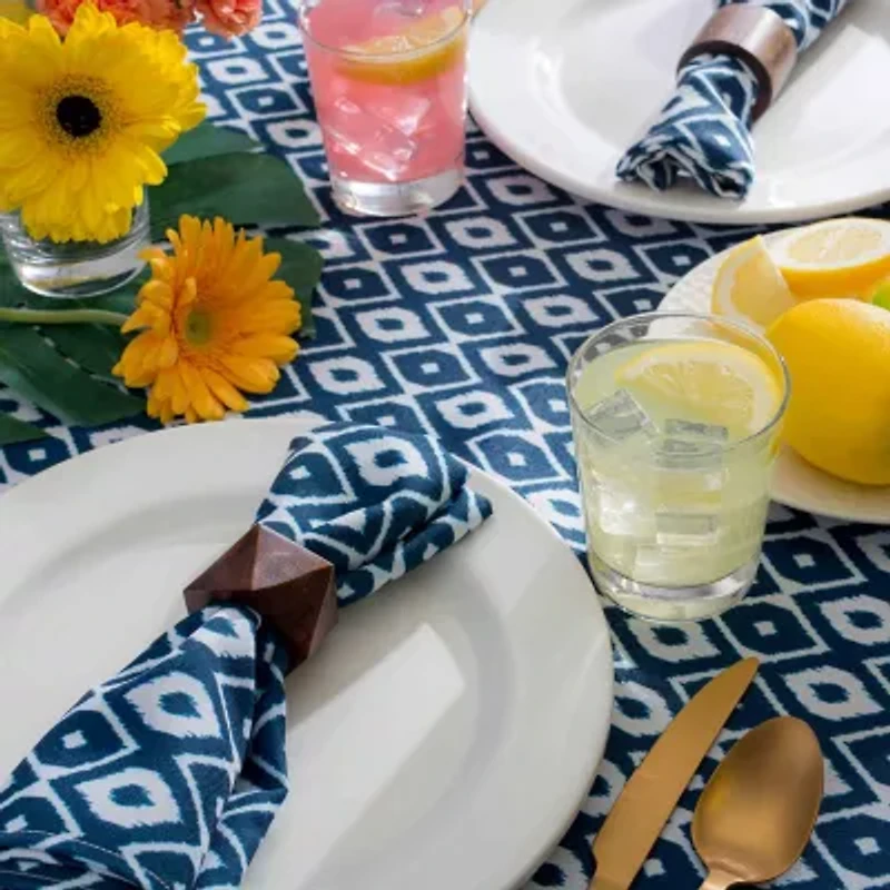 Design Imports Blue Ikat Outdoor  With Zipper Tablecloth