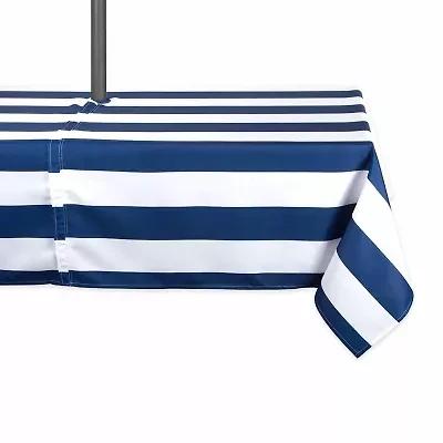 Design Imports Nautical Blue Cabana Stripe Outdoor  With Zipper Tablecloth