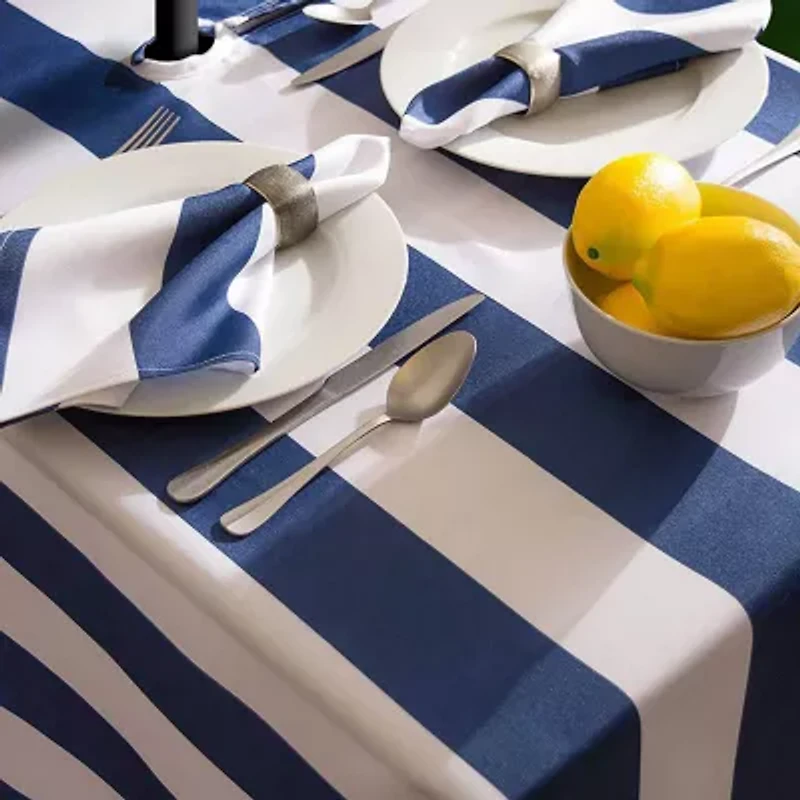 Design Imports Nautical Blue Cabana Stripe Outdoor  With Zipper Tablecloth