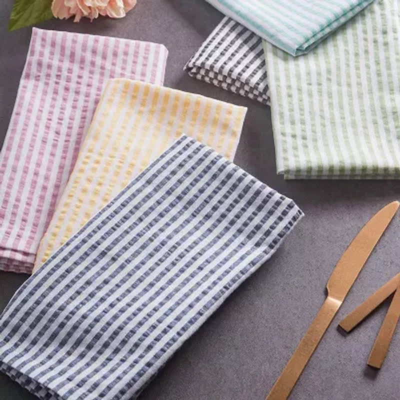 Design Imports Aqua Seersucker Tablecloth
