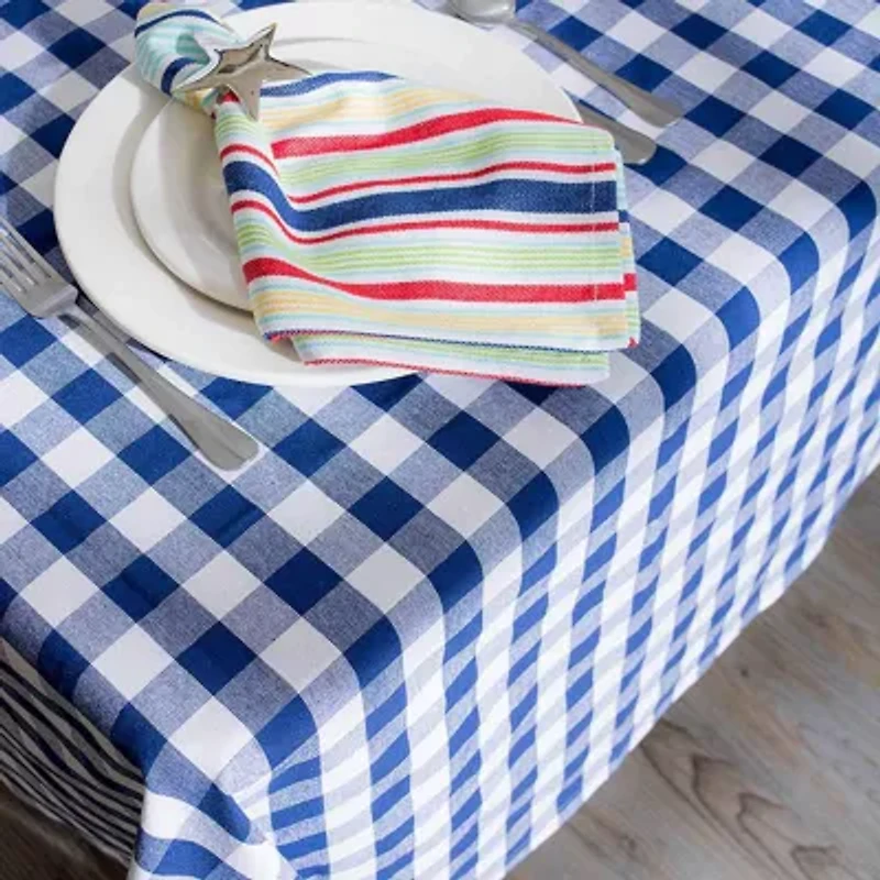 Design Imports Navy/Off-White Checkers Tablecloth