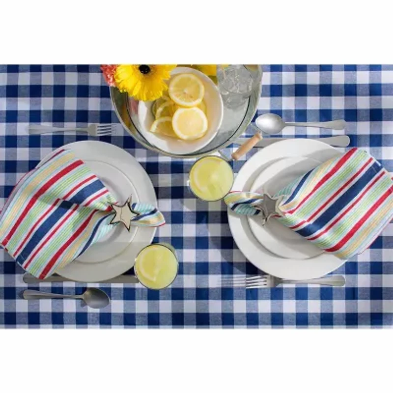 Design Imports Navy/Off-White Checkers Tablecloth