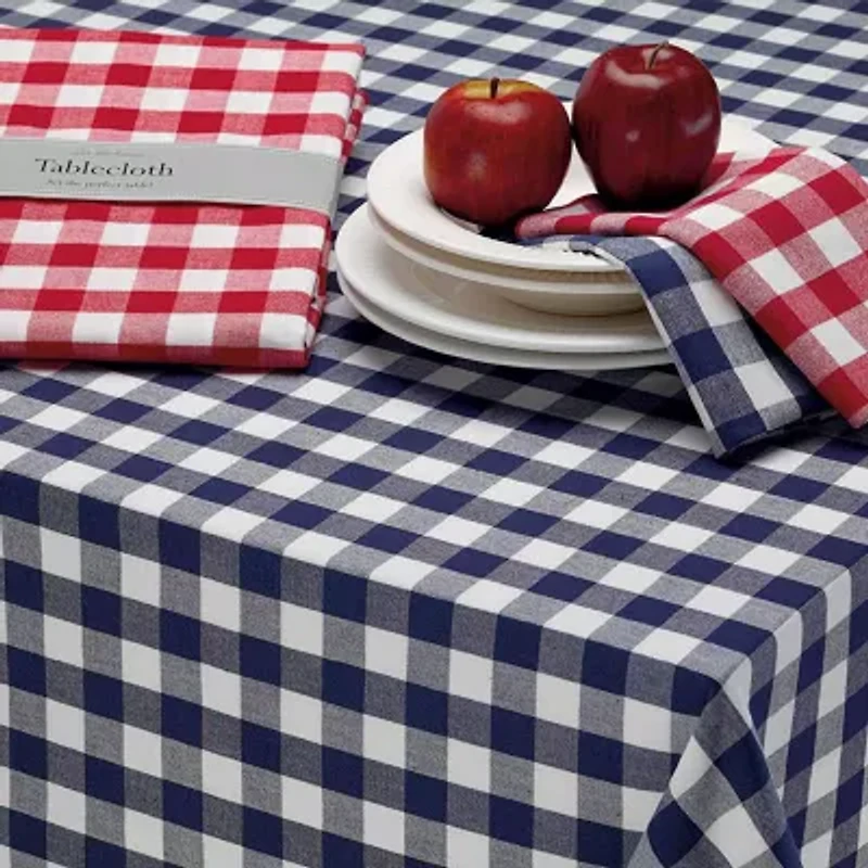 Design Imports Navy/Off-White Checkers Tablecloth
