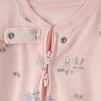 Carter's Baby Girls Footed Round Neck Long Sleeve One Piece Pajama