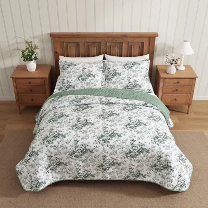 Laura Ashley Toile Delight Easy Care Quilt Set