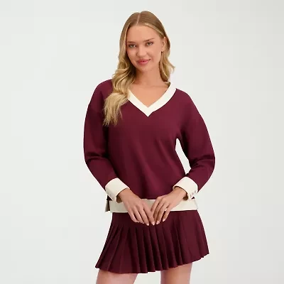 Stella Parker Womens V Neck Long Sleeve Sweatshirt