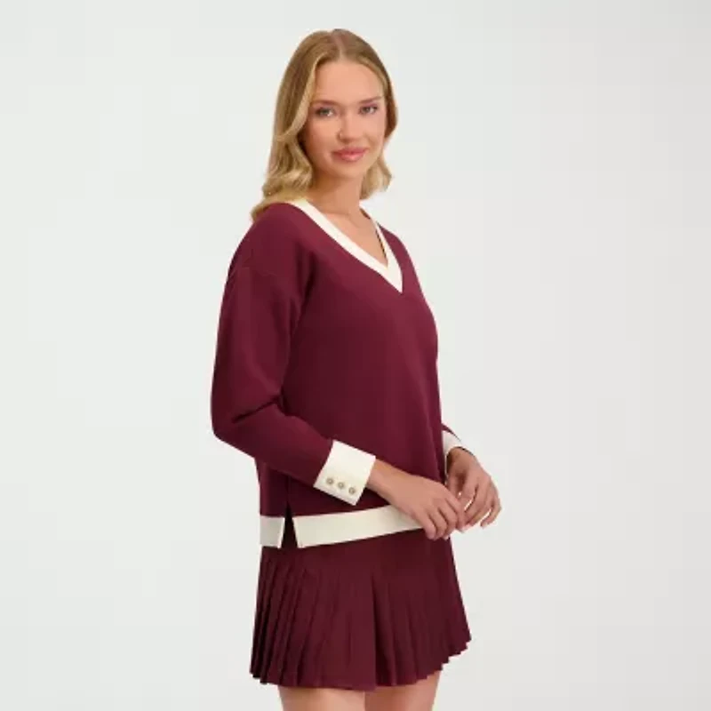 Stella Parker Womens V Neck Long Sleeve Sweatshirt