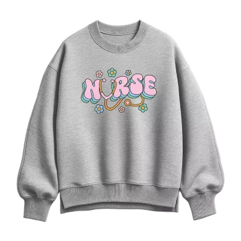 Nurse Flowers Womens Crew Neck Long Sleeve Pullover Sweater