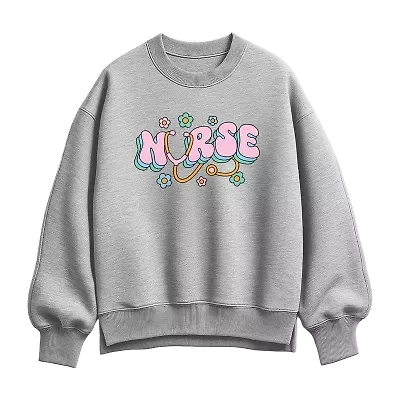 Nurse Flowers Womens Crew Neck Long Sleeve Pullover Sweater