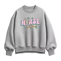 Nurse Flowers Womens Crew Neck Long Sleeve Pullover Sweater