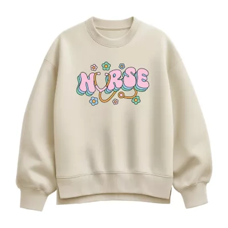 Nurse Flowers Womens Crew Neck Long Sleeve Pullover Sweater