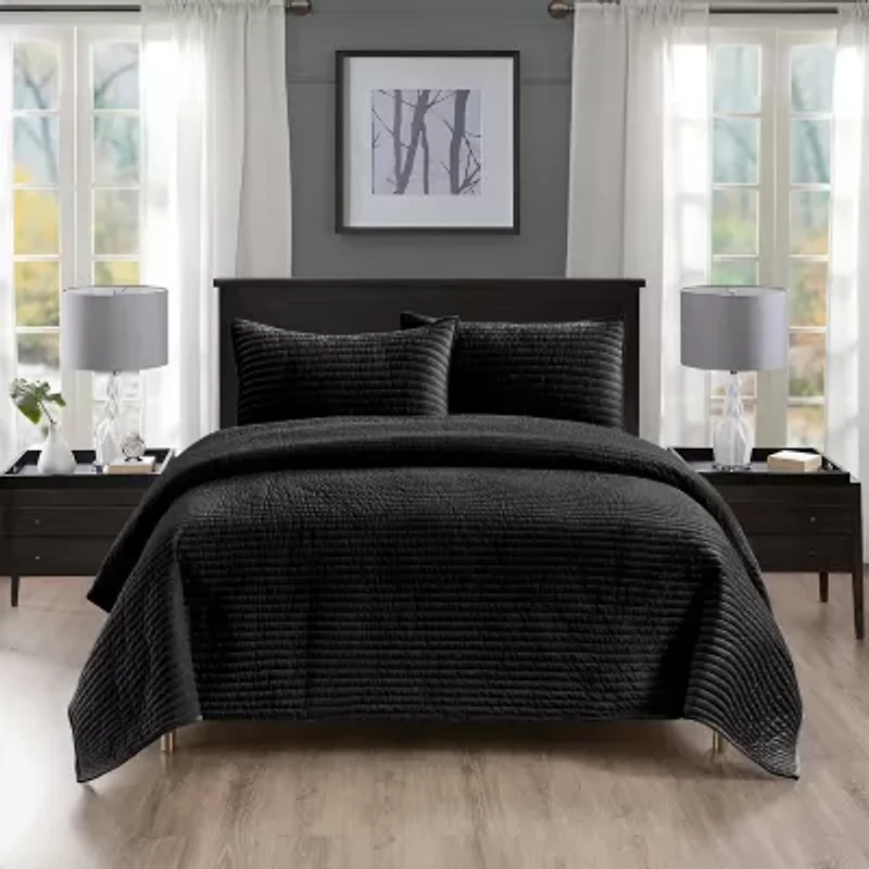 Pointehaven Velvet Channel Design Oversized Quilt Set