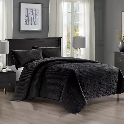 Pointehaven Velvet Channel Design Oversized Quilt Set