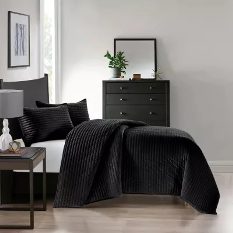 Pointehaven Velvet Channel Design Oversized Quilt Set
