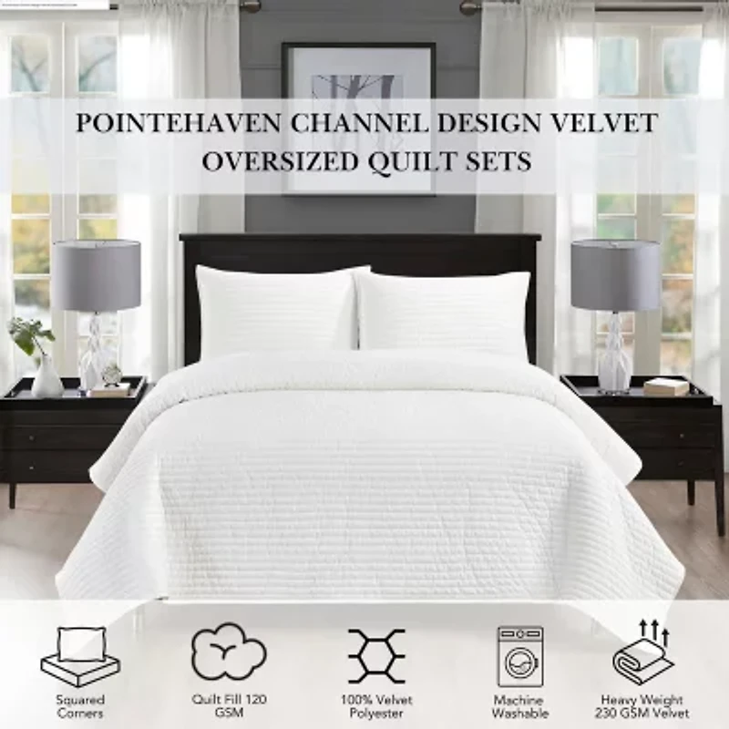 Pointehaven Velvet Channel Design Oversized Quilt Set