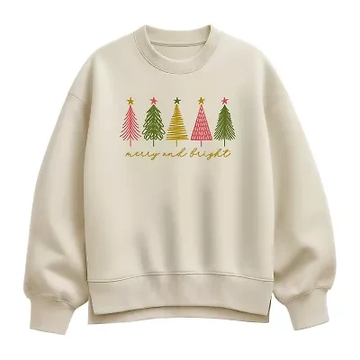 Merry And Bright Womens Crew Neck Long Sleeve Pullover Sweater