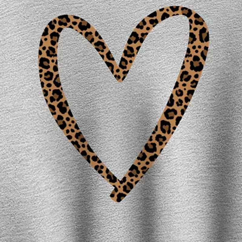 Leopard Heart Womens Crew Neck Long Sleeve Pullover Sweater