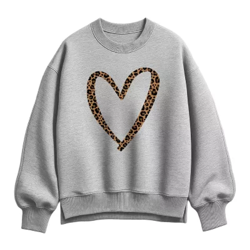 Leopard Heart Womens Crew Neck Long Sleeve Pullover Sweater