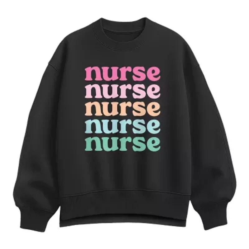 Nurse Stacked Womens Crew Neck Long Sleeve Pullover Sweater
