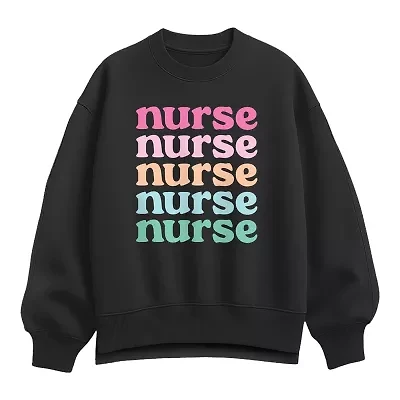 Nurse Stacked Womens Crew Neck Long Sleeve Pullover Sweater