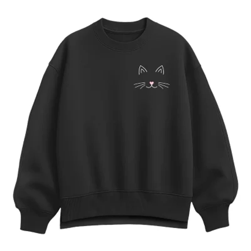 Cat Face Womens Crew Neck Long Sleeve Pullover Sweater