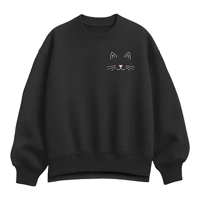 Cat Face Womens Crew Neck Long Sleeve Pullover Sweater