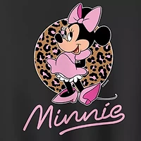 Minnie Leopard Print Womens Crew Neck Long Sleeve Mouse Pullover Sweater