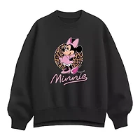 Minnie Leopard Print Womens Crew Neck Long Sleeve Mouse Pullover Sweater
