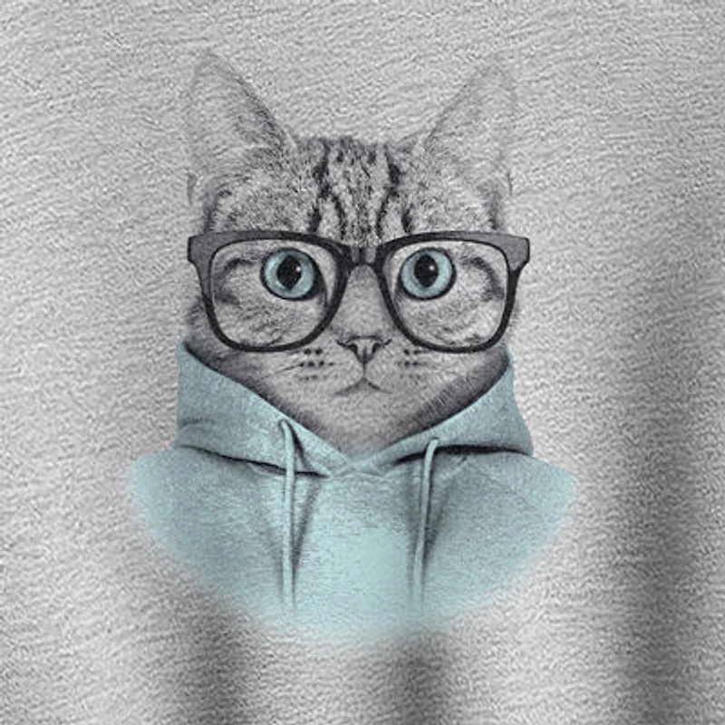 Hipster Cat Womens Crew Neck Long Sleeve Pullover Sweater
