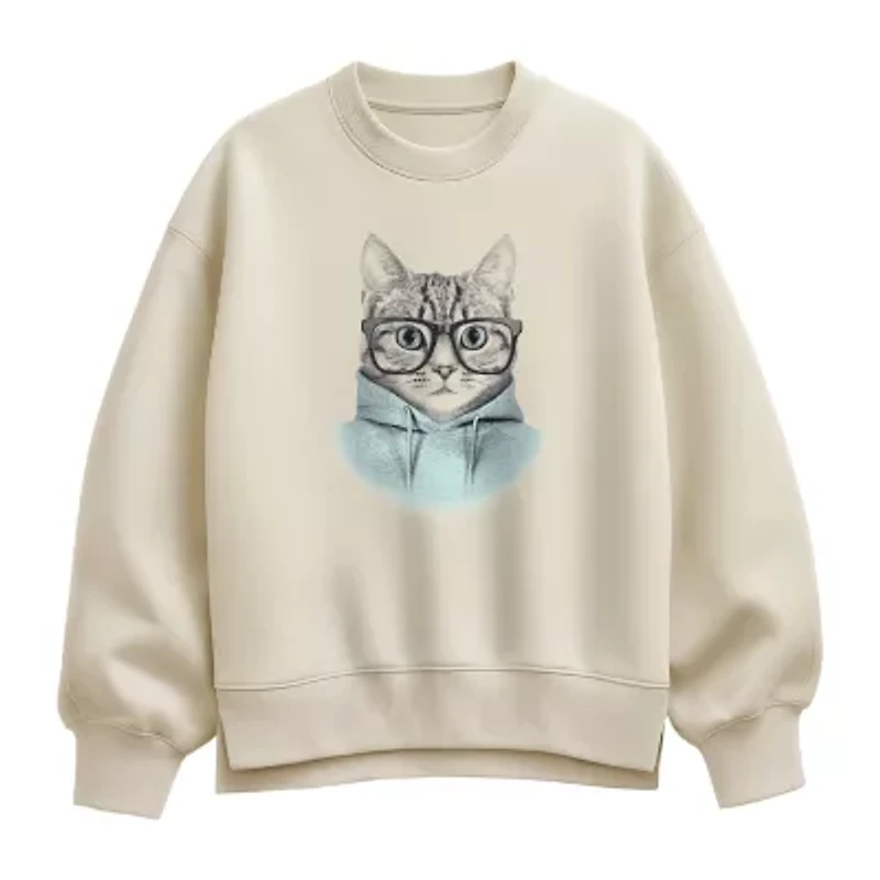 Hipster Cat Womens Crew Neck Long Sleeve Pullover Sweater