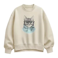 Hipster Cat Womens Crew Neck Long Sleeve Pullover Sweater