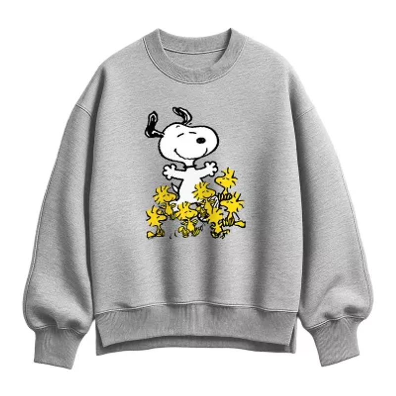 Snoopy And Woodstock Womens Crew Neck Long Sleeve Peanuts Pullover Sweater