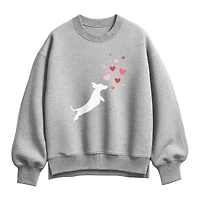 Dachsund Hearts Womens Crew Neck Long Sleeve Pullover Sweater