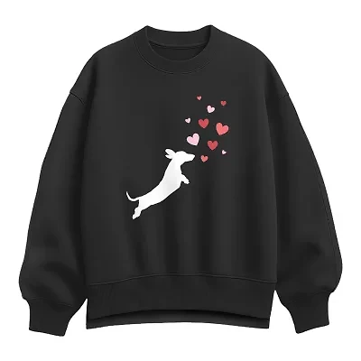 Dachsund Hearts Womens Crew Neck Long Sleeve Pullover Sweater