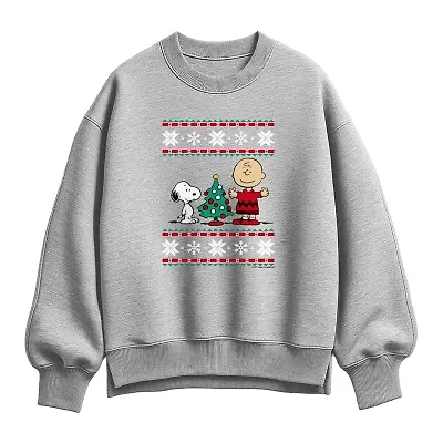 Christmas Sweater Womens Crew Neck Long Sleeve Peanuts Pullover