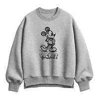 Mickey Sketch Womens Crew Neck Long Sleeve Mickey Mouse Pullover Sweater