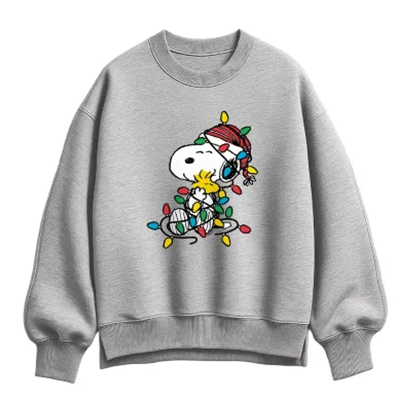 Christmas Lights Womens Crew Neck Long Sleeve Snoopy Pullover Sweater