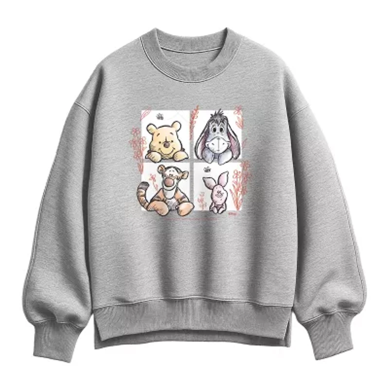 Pooh Character Grid Womens Crew Neck Long Sleeve Winnie The Pullover Sweater
