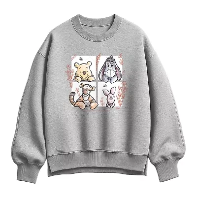Pooh Character Grid Womens Crew Neck Long Sleeve Winnie The Pullover Sweater