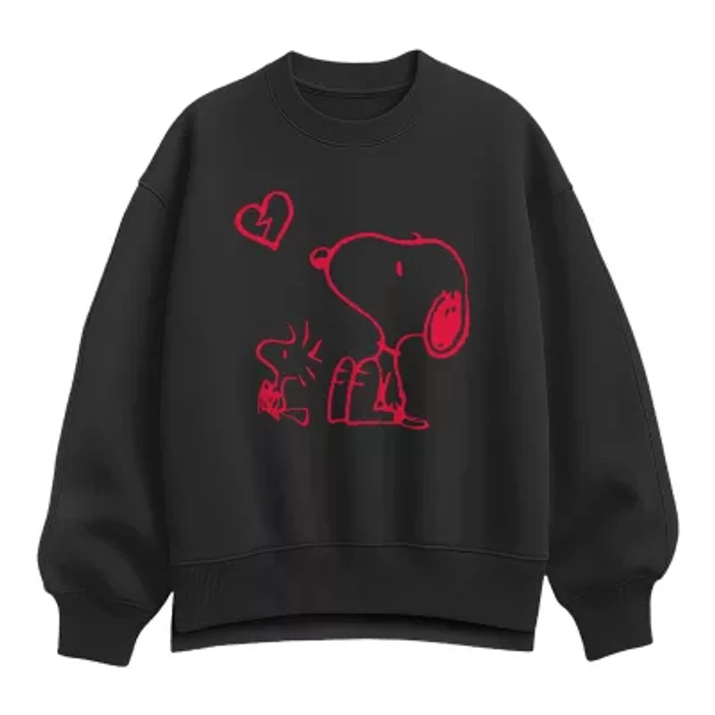 Snoopy Broken Heart Womens Crew Neck Long Sleeve Snoopy Pullover Sweater