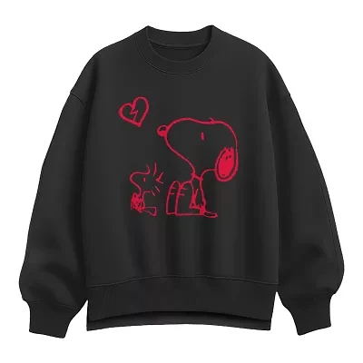 Snoopy Broken Heart Womens Crew Neck Long Sleeve Snoopy Pullover Sweater