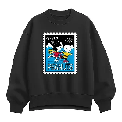 Charlie Lucy Skating Womens Crew Neck Long Sleeve Peanuts Pullover Sweater