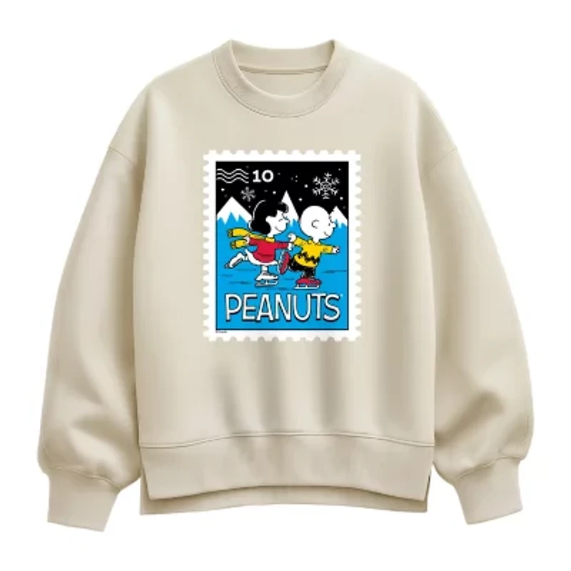Charlie Lucy Skating Womens Crew Neck Long Sleeve Peanuts Pullover Sweater