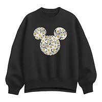 Mickey Head Daisies Womens Crew Neck Long Sleeve Mouse Pullover Sweater