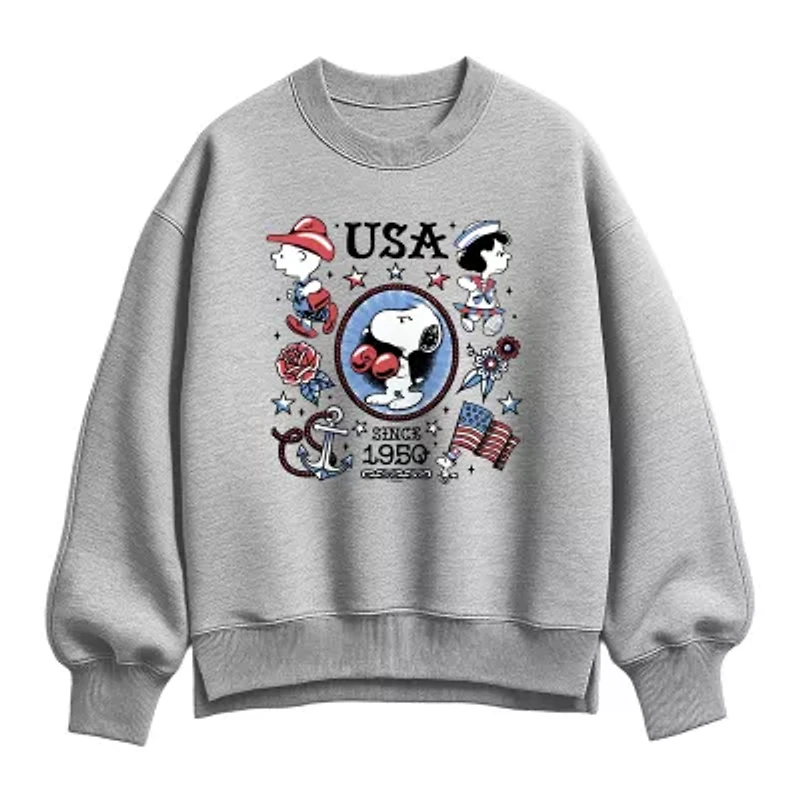 Peanuts Usa Tattoos Womens Crew Neck Long Sleeve Pullover Sweater
