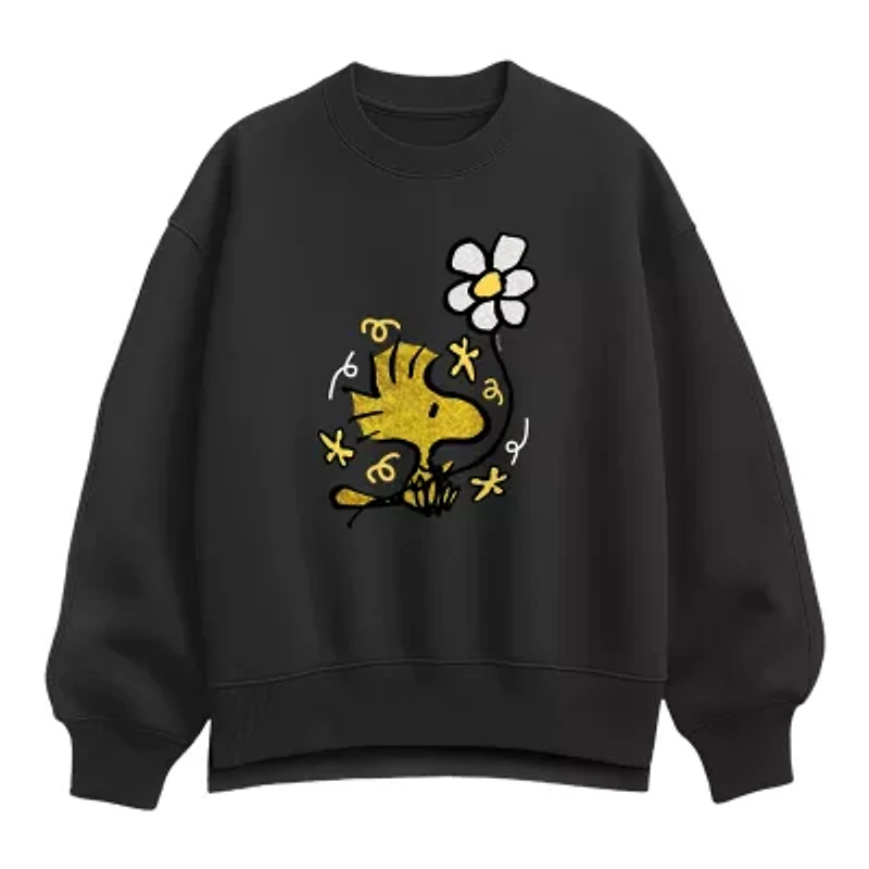 Woodstock Flower Womens Crew Neck Long Sleeve Peanuts Pullover Sweater
